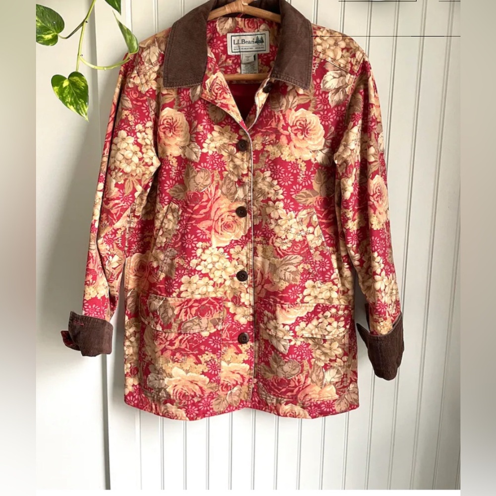 Womens LL Bean Floral Chore Coat/Jacket Size Medium